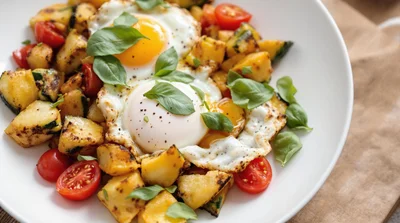 Fried Courgette and Tomatoes with Summer Eggs